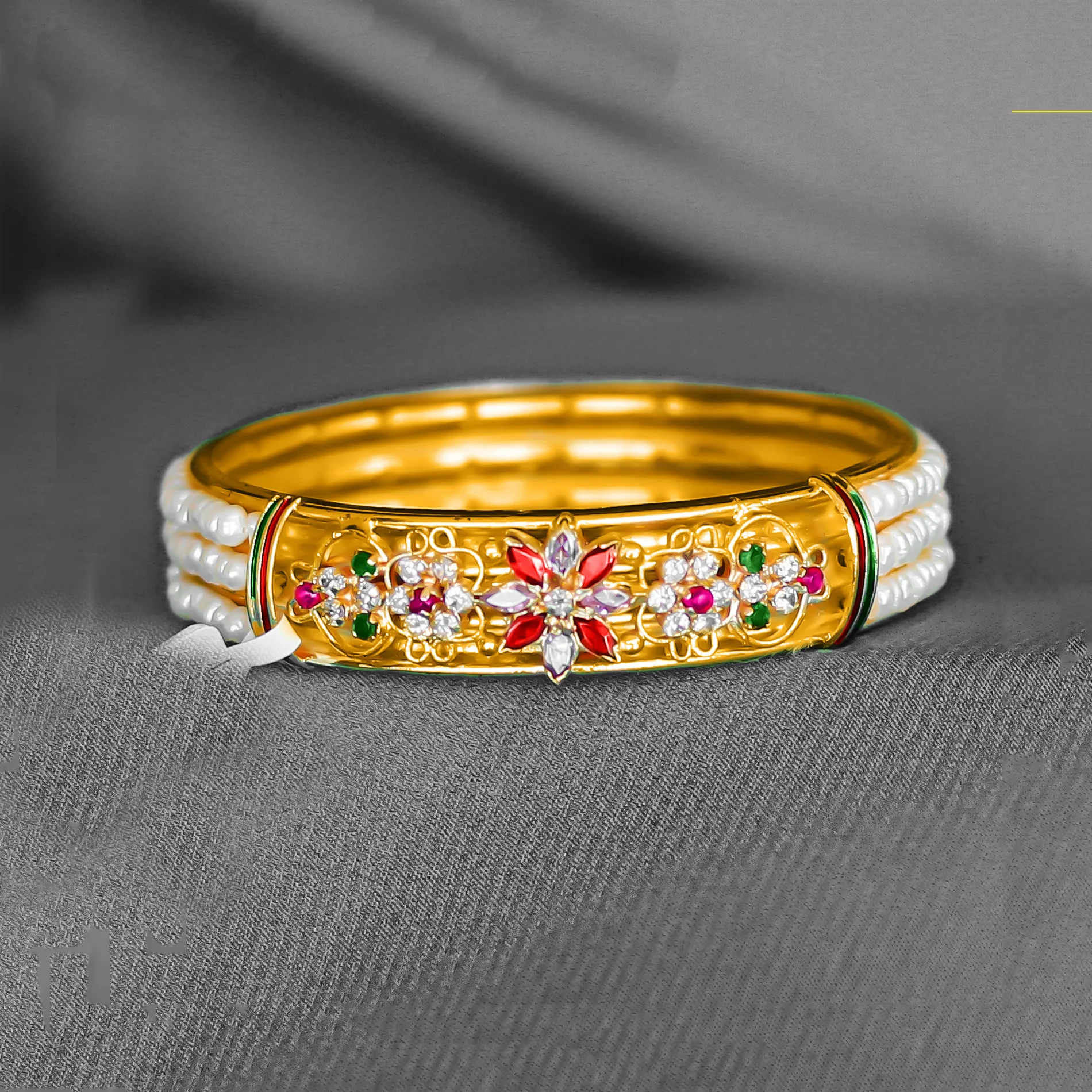 Floral Pearl Kada  Gold Bridal Kada