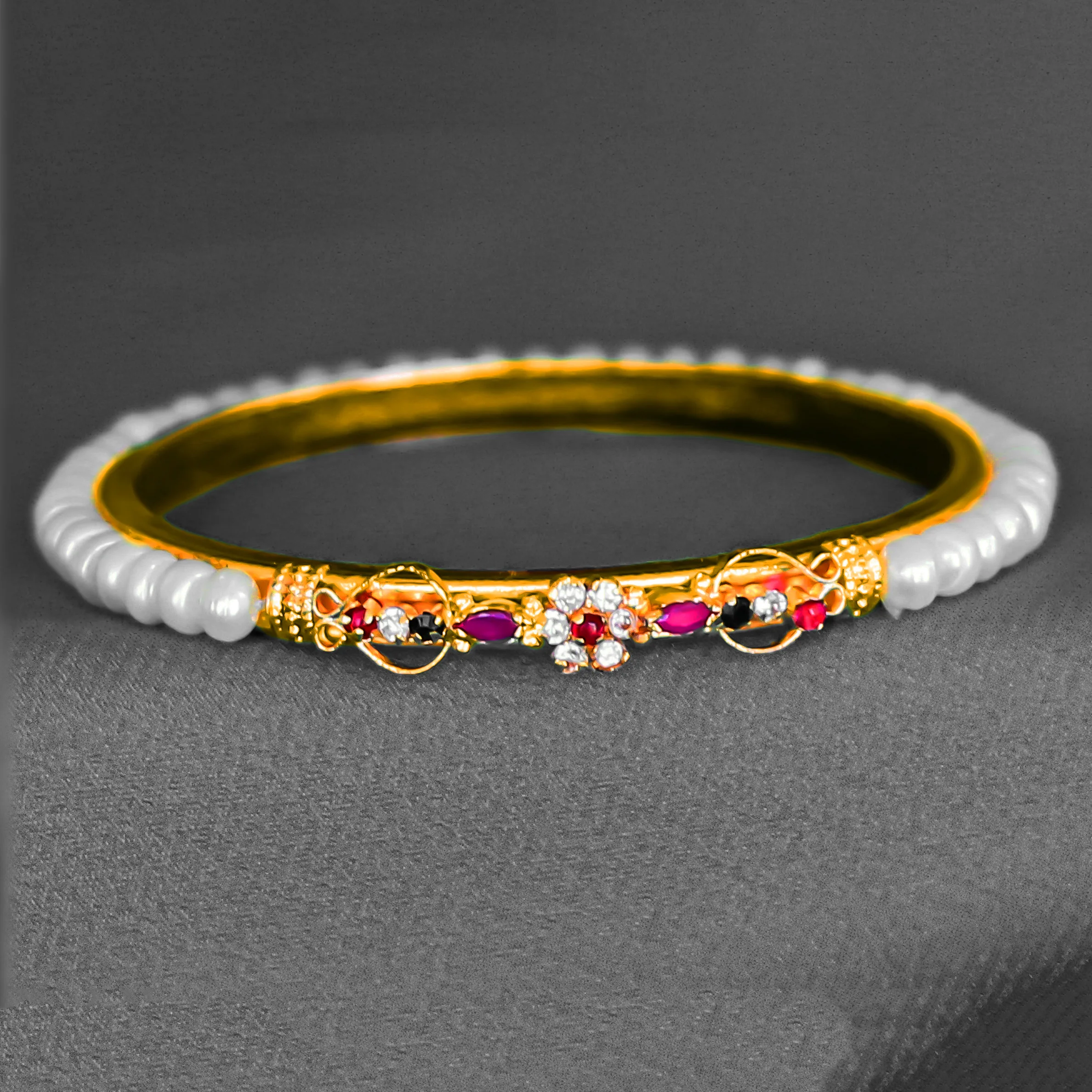Floral Stone Pearl Bangle