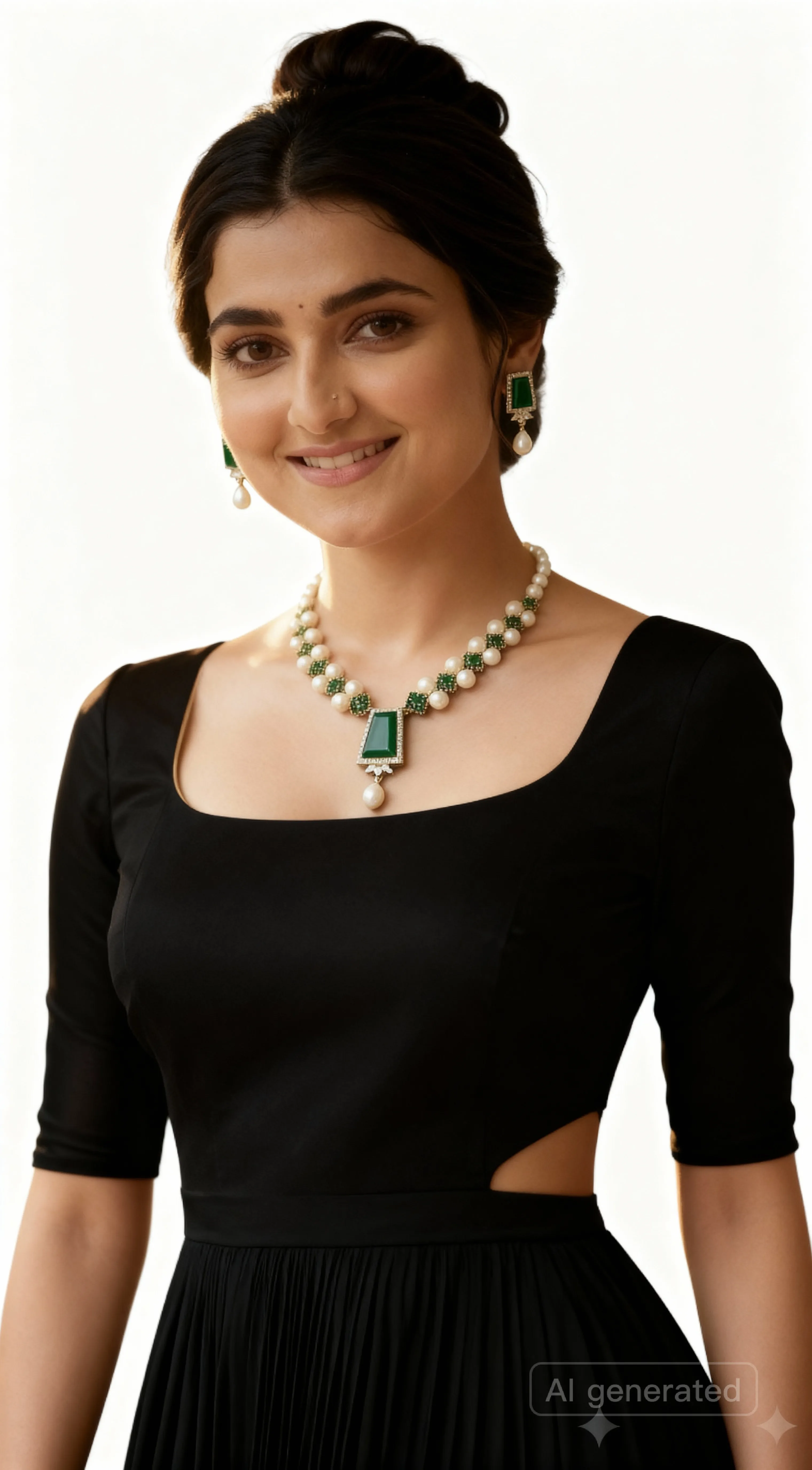 Green stone pearl necklace