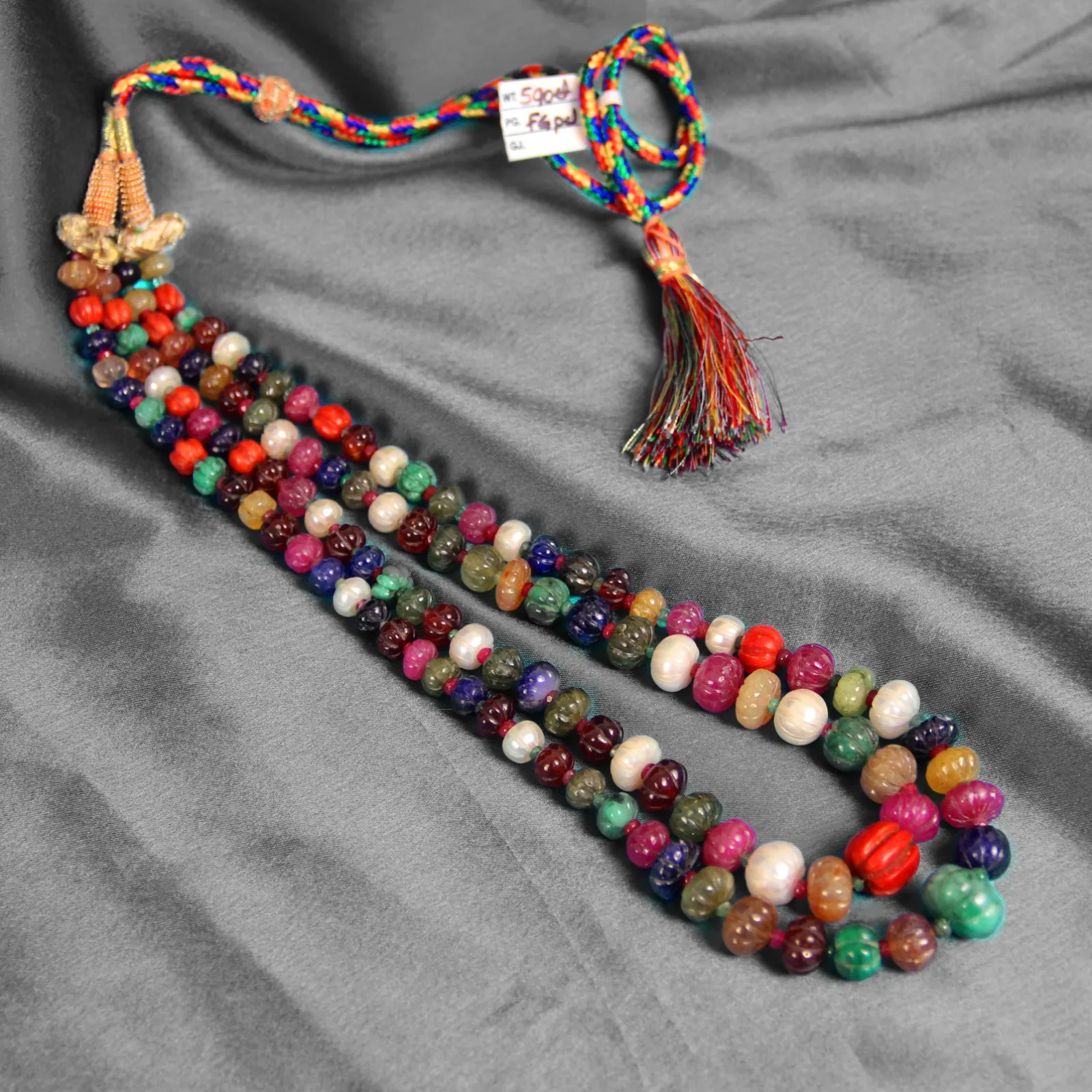 Multi Sapphire Necklace – Carved Multi-Color Sapphire Beads Mala for Women