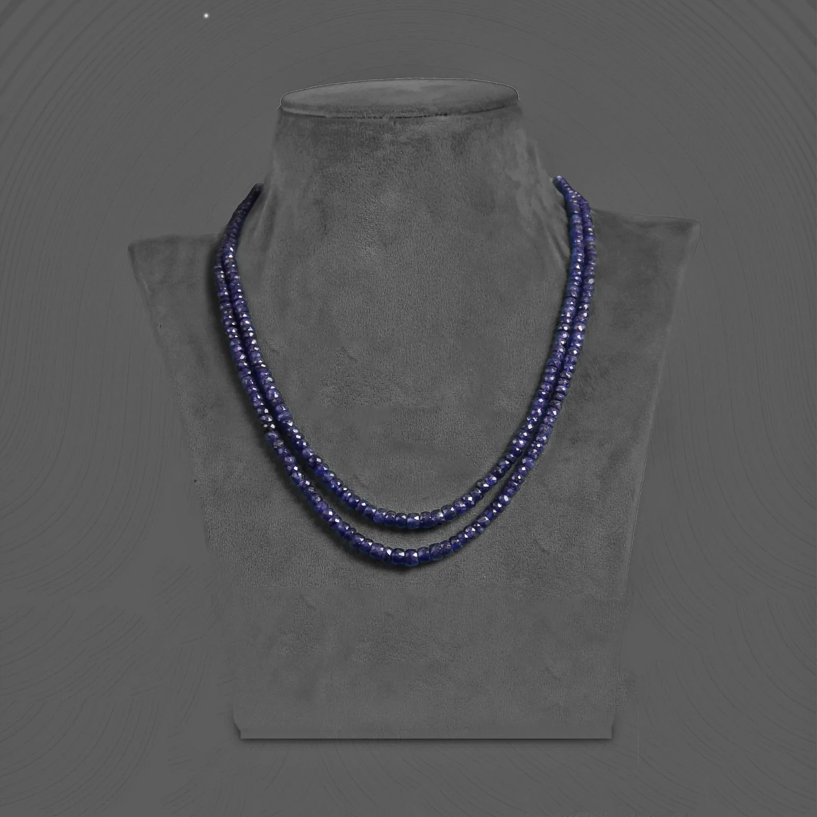 Blue Sapphire Cube Beads Necklace – Triple Layer Natural Neelam Mala
