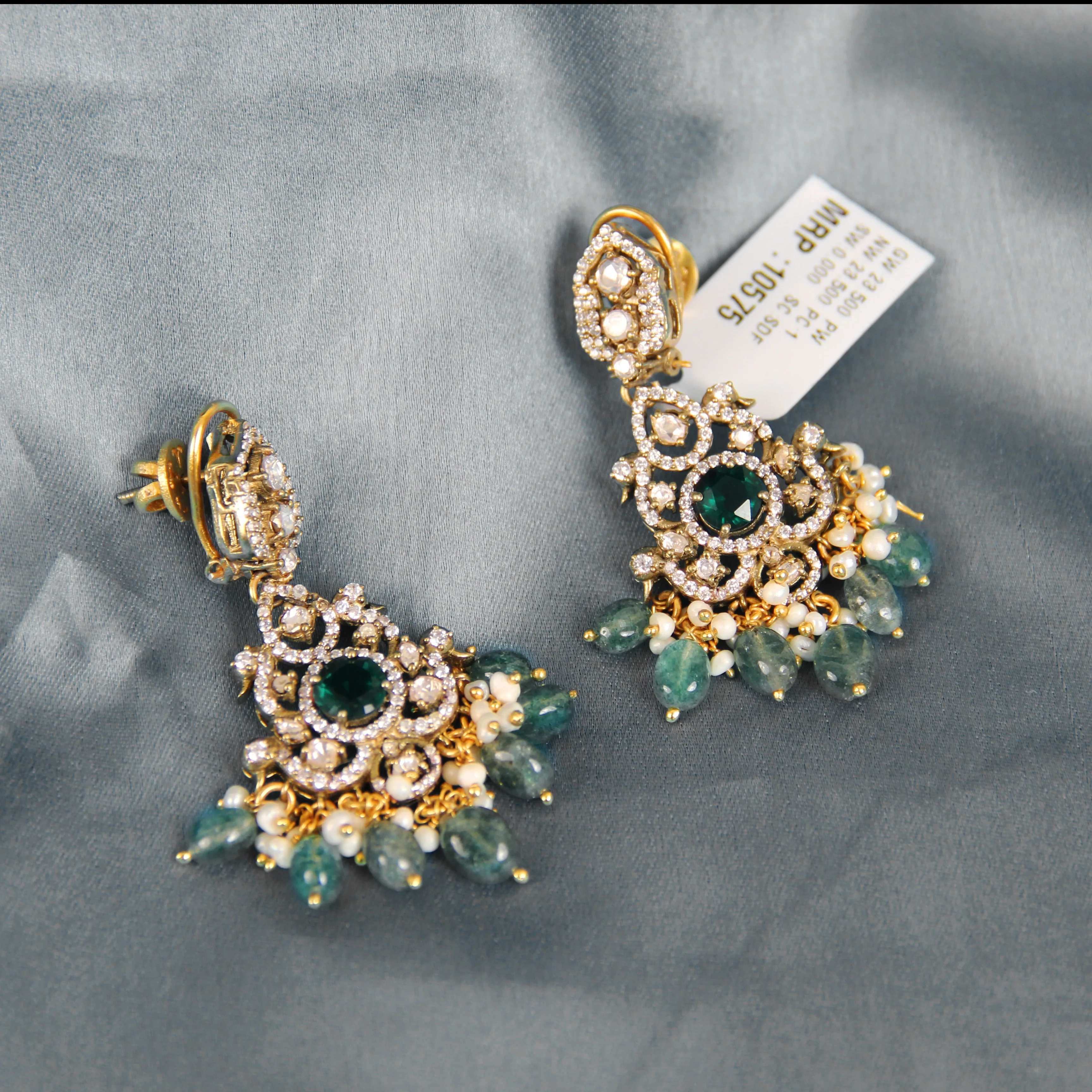 Emerald Green Stone Chandelier Earrings