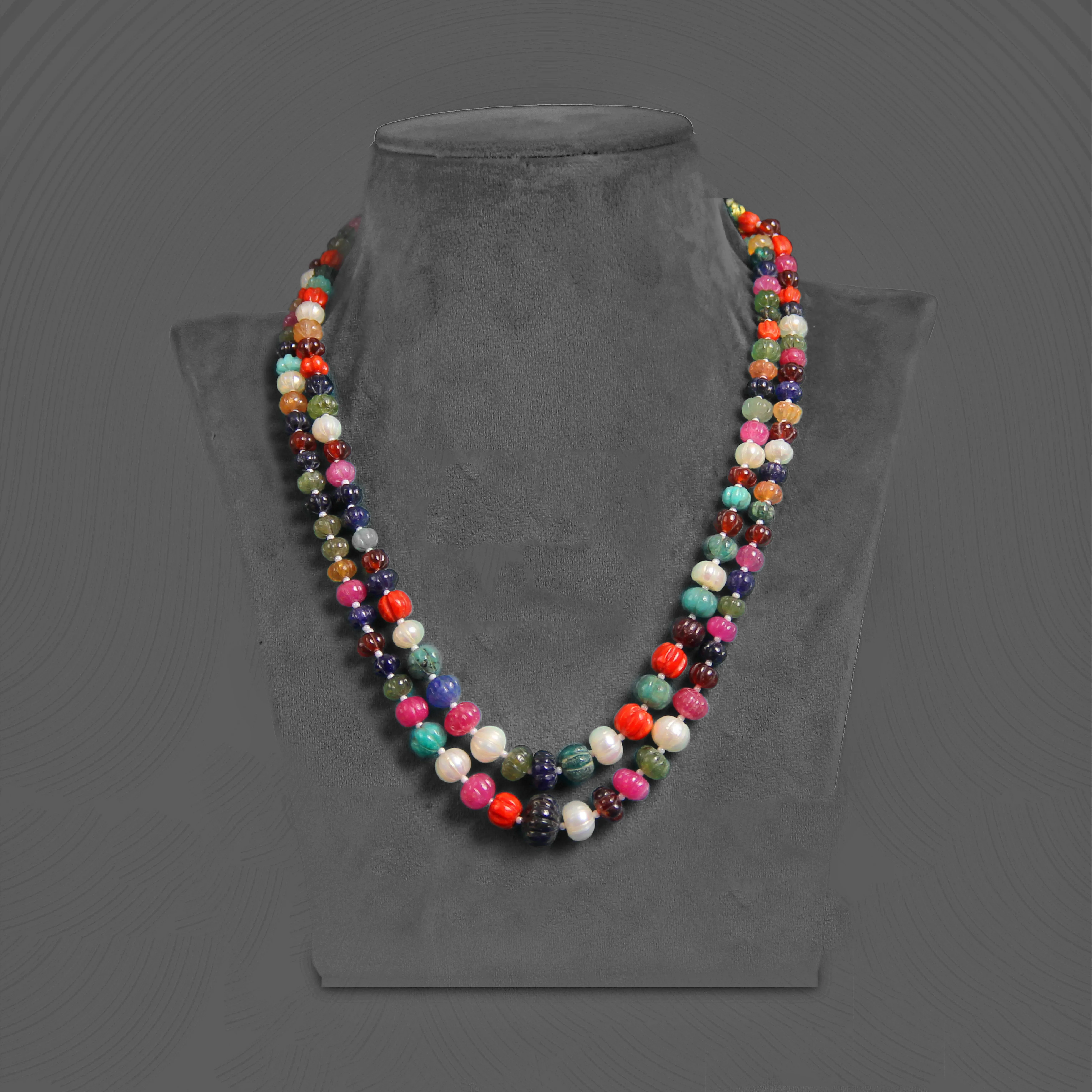 Sapphire Beaded Necklace with Faceted Stones