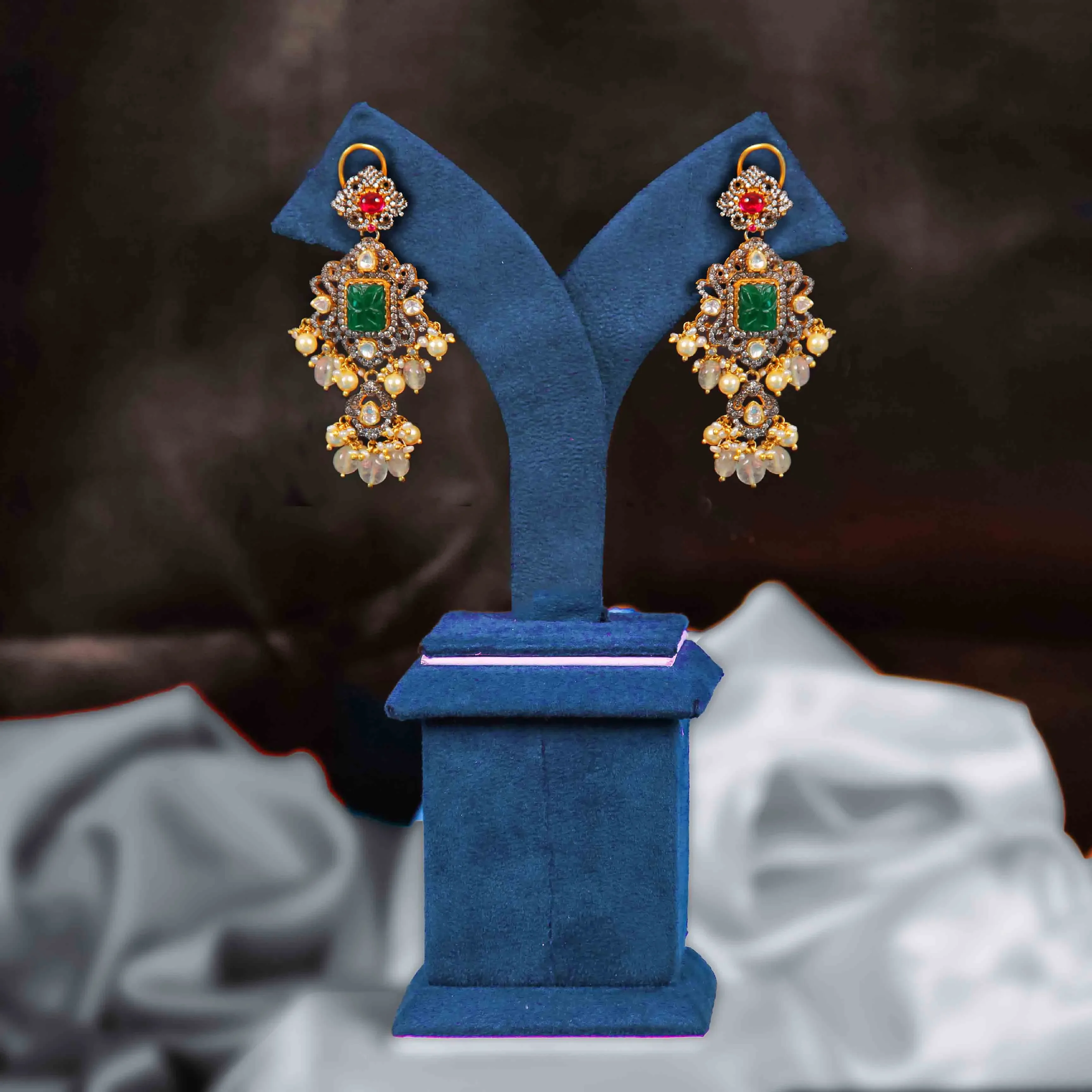 Emerald Green Stone Chandelier Earrings