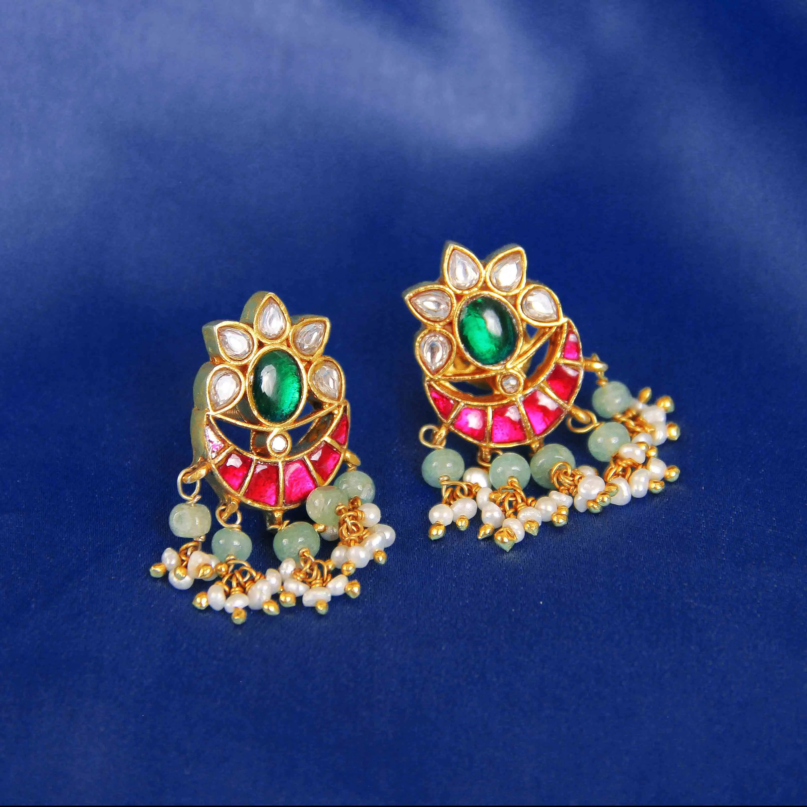 Green Kundan Danglers