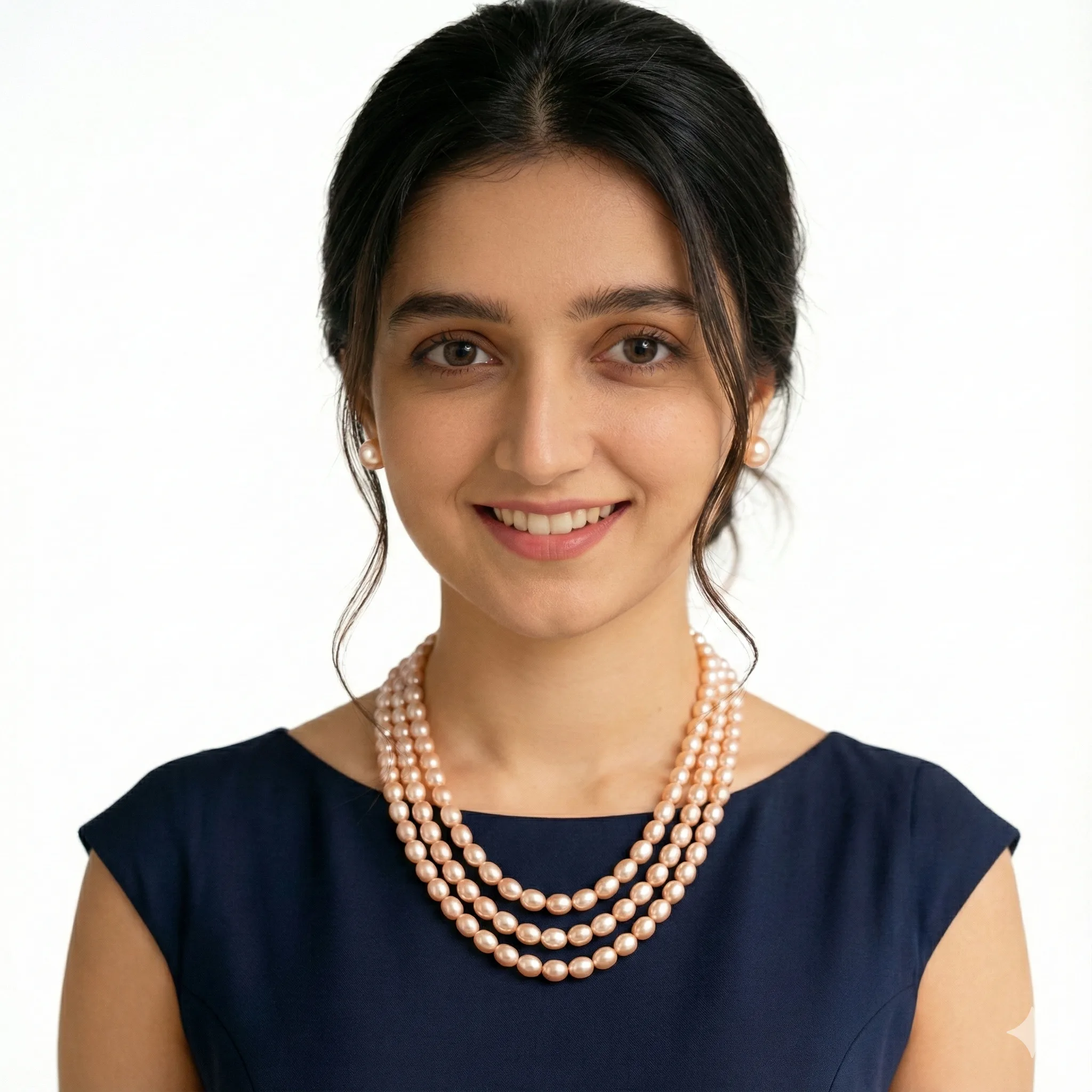 Triple Peach Pearl Necklace