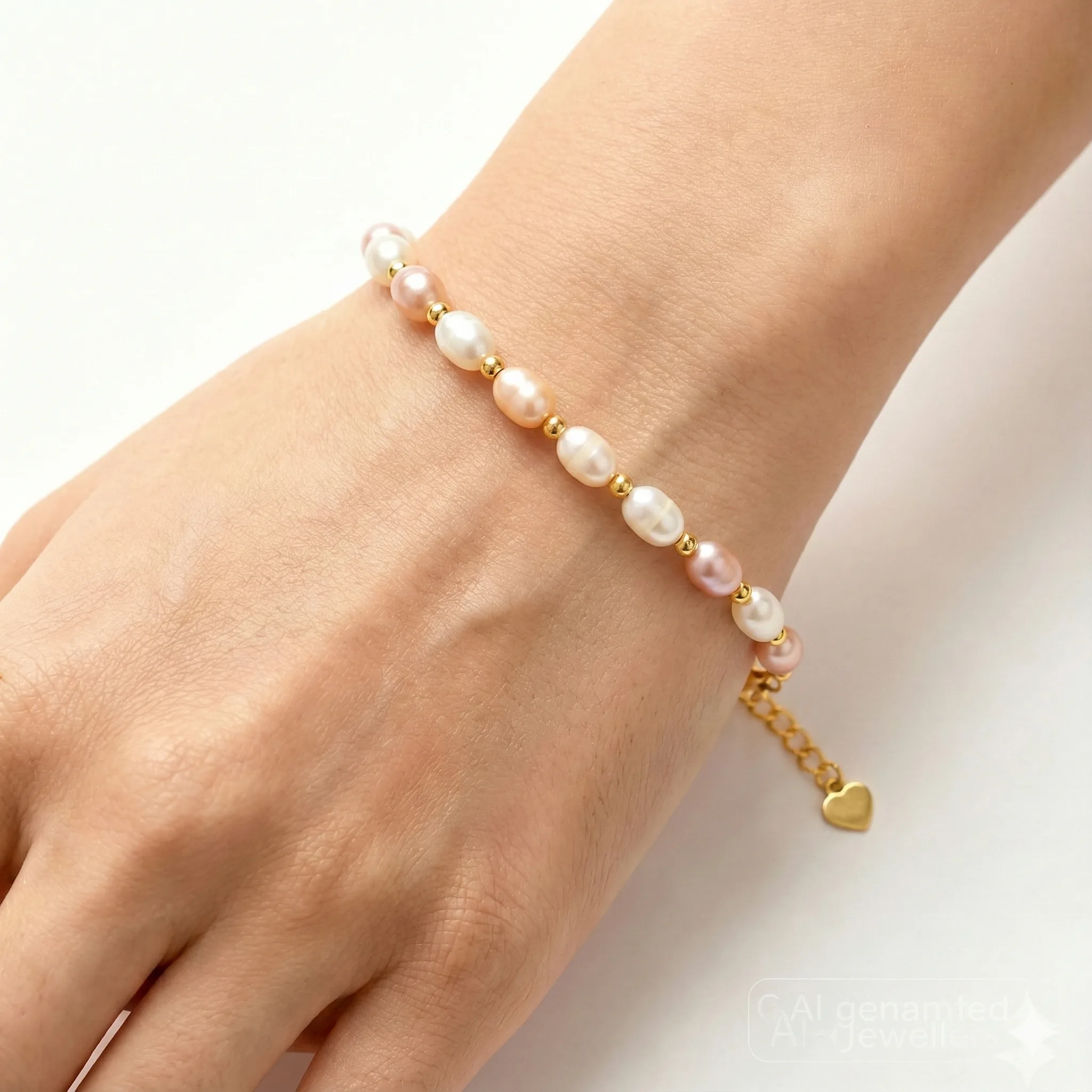 White & Peach Pearl Bracelet