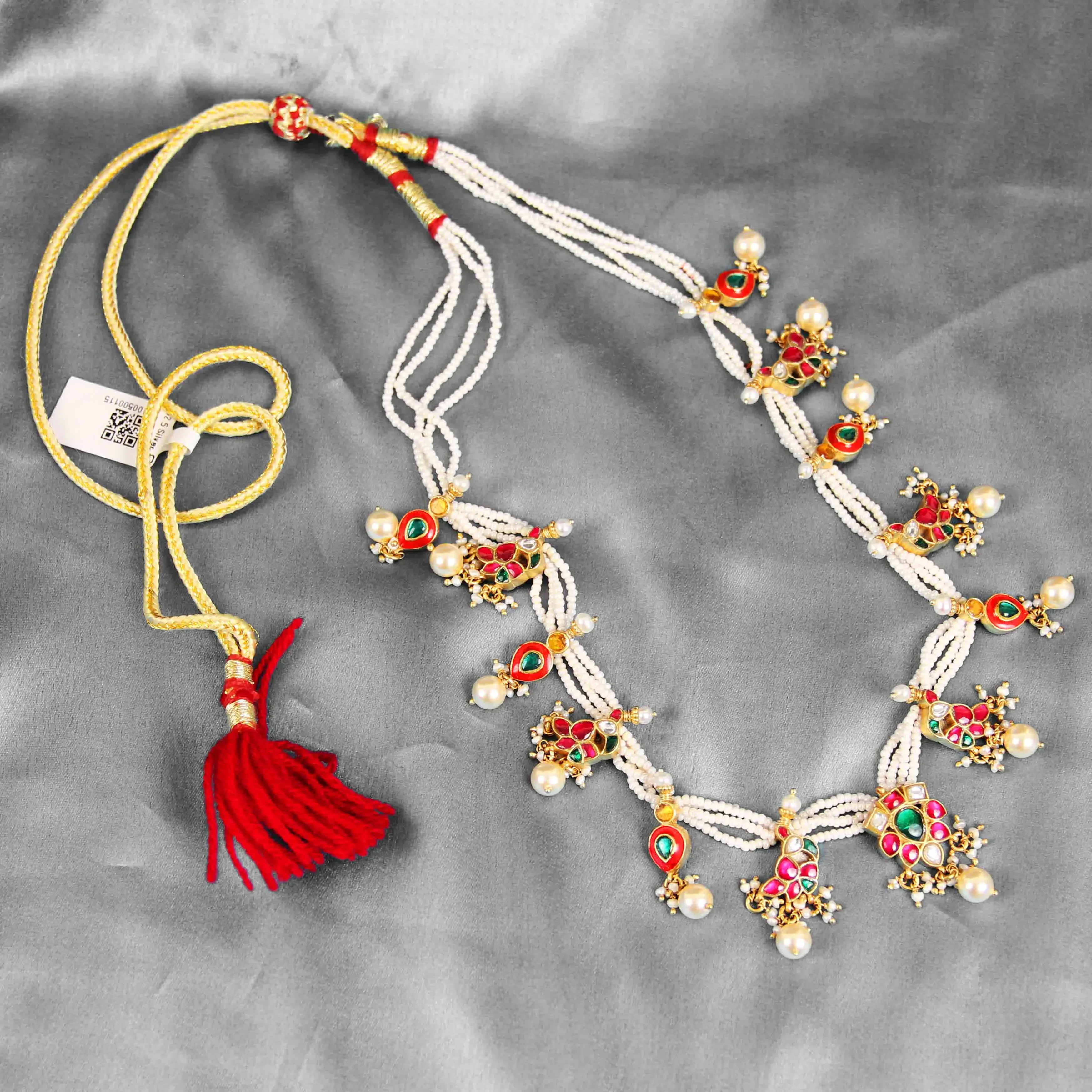 Pearl Beaded Ruby & Green Kundan Necklace