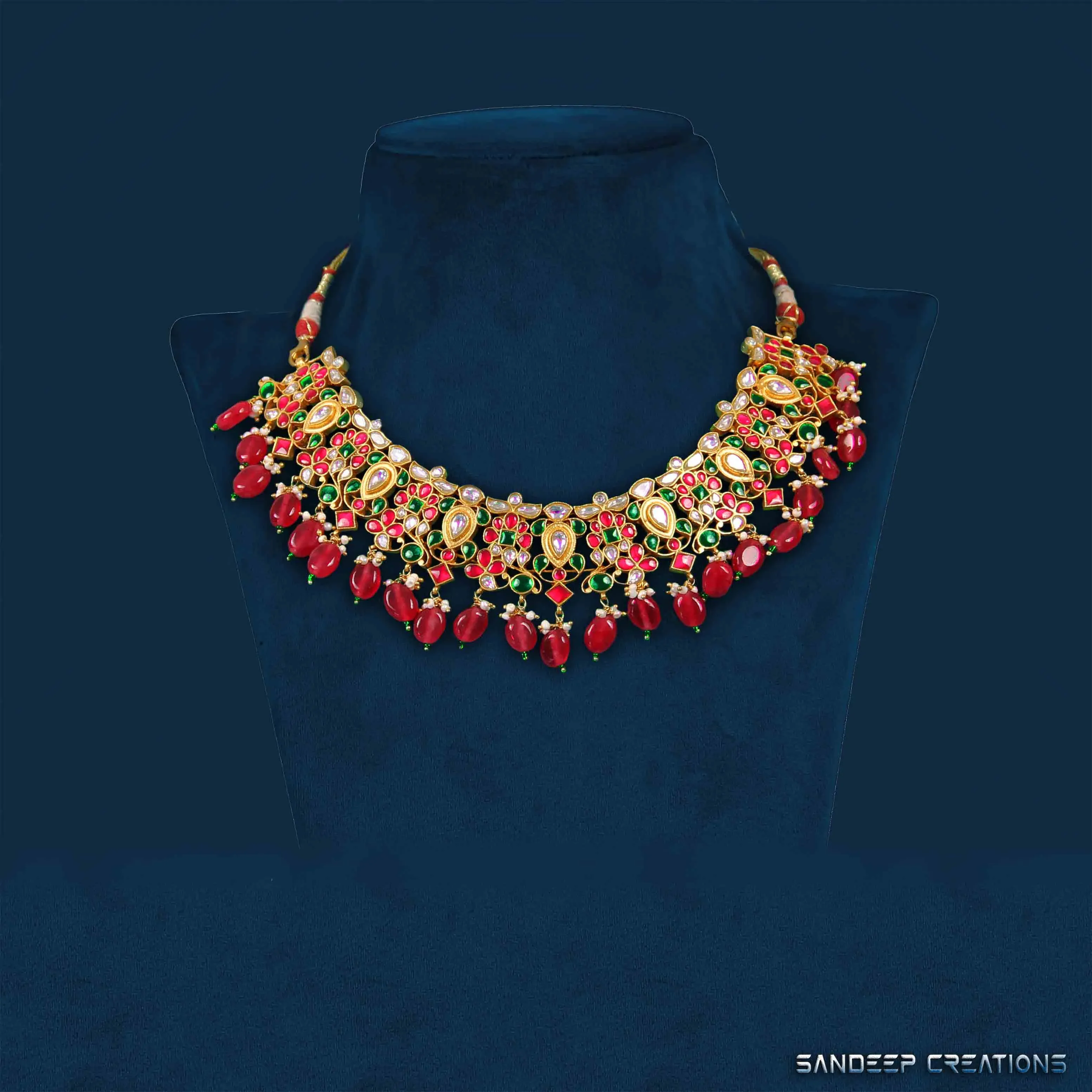 Ruby & Green Kundan Gold Plated Choker Necklace