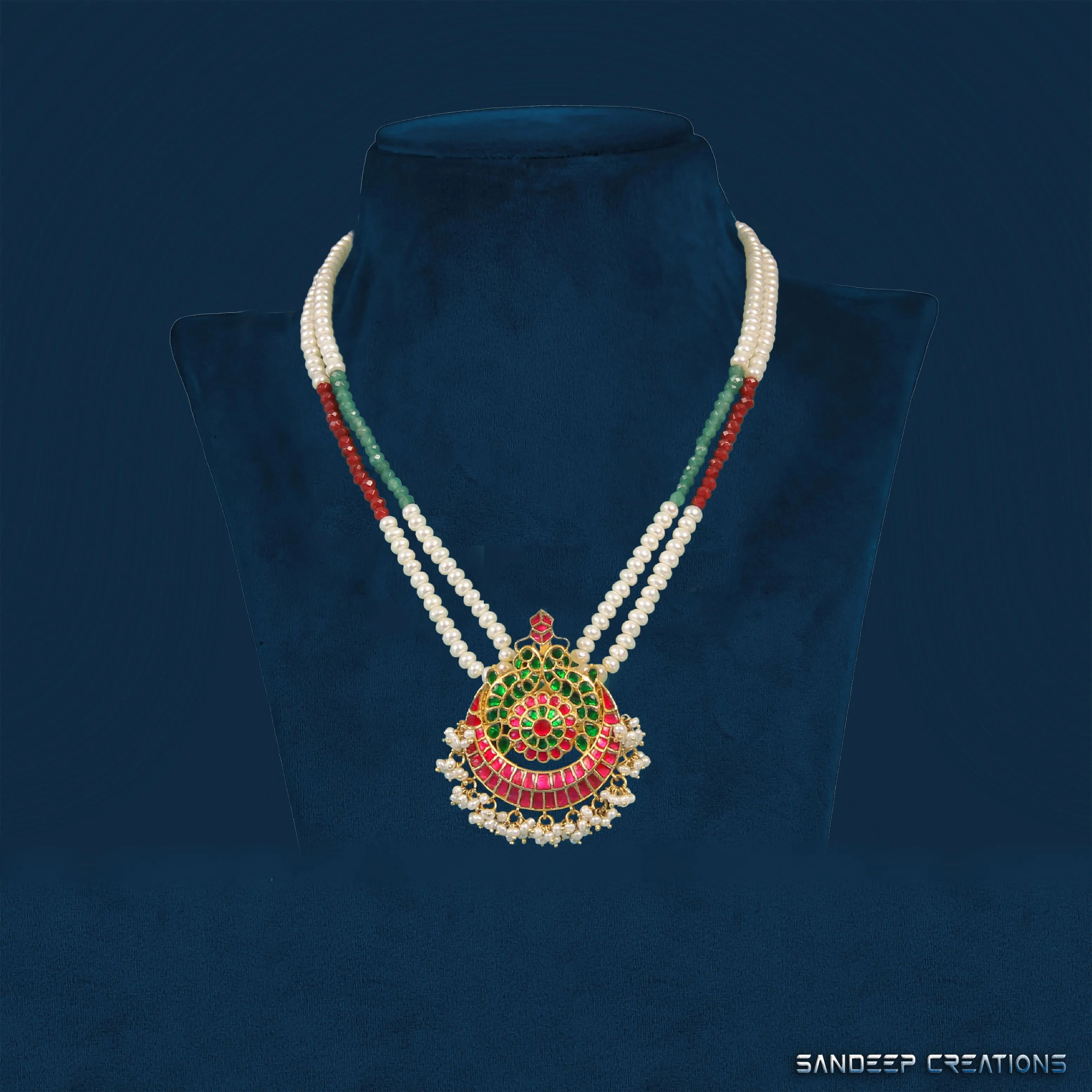 Double Layer Pearl Necklace with Kundan Pendant | Traditional Ethnic Jewelry