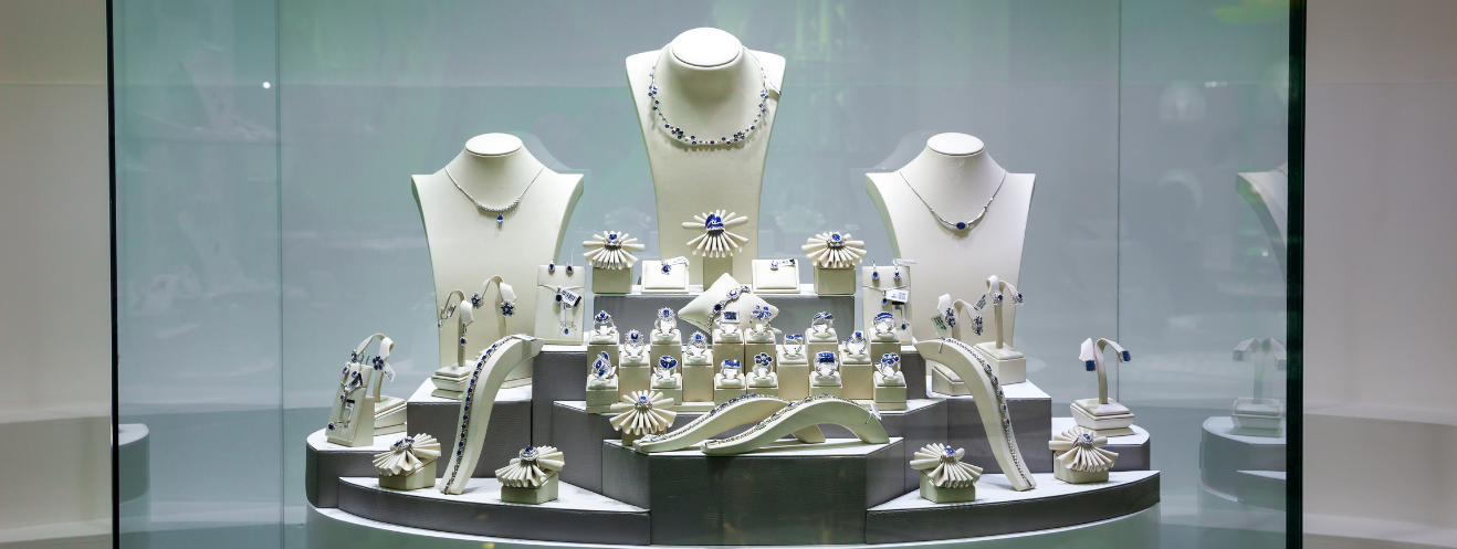 Elegant jewelry collection in a boutique display
